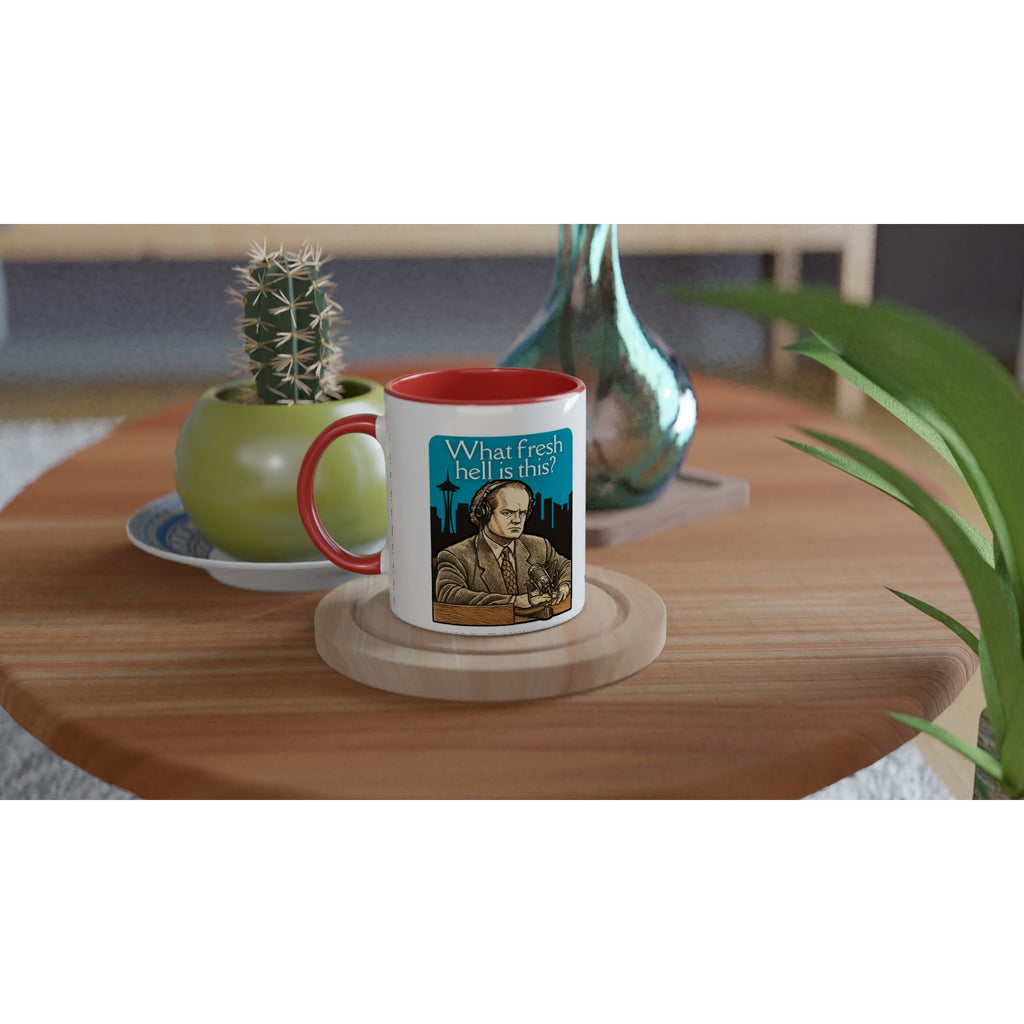 Dr Frasier Crane Seattle Mug red and white on your coffee table