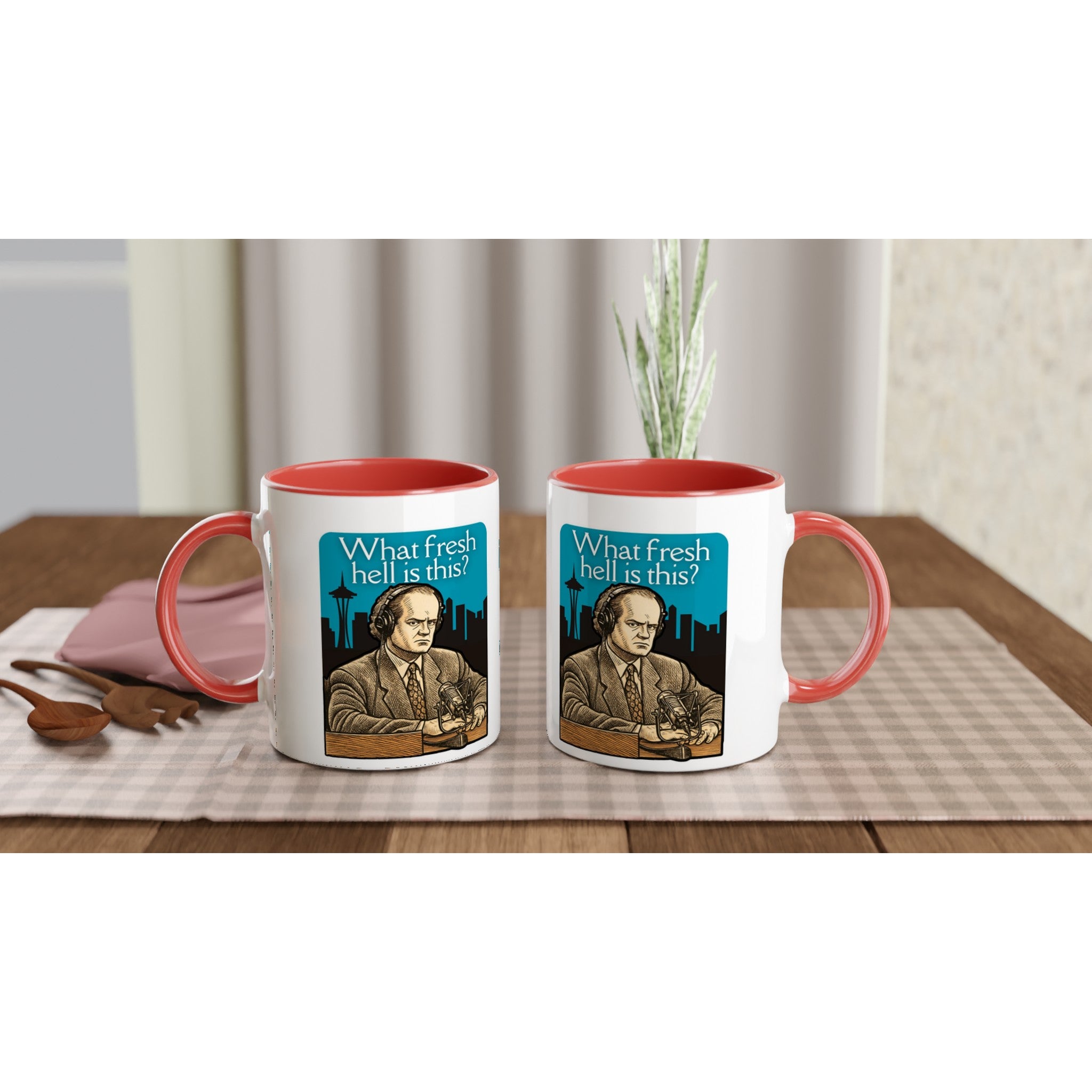 Dr Frasier Crane Seattle Mug red and white x2