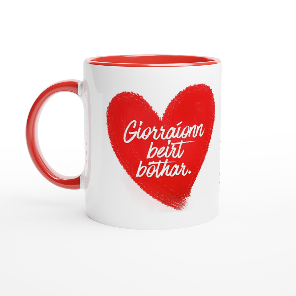 "Giorraíonn beirt bóthar" (Two people shorten the road) Mug Love Romantic, friendship celebrate Red