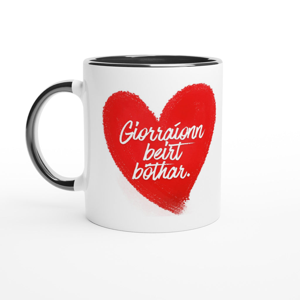 "Giorraíonn beirt bóthar" (Two people shorten the road) Mug Love Romantic, friendship celebrate black