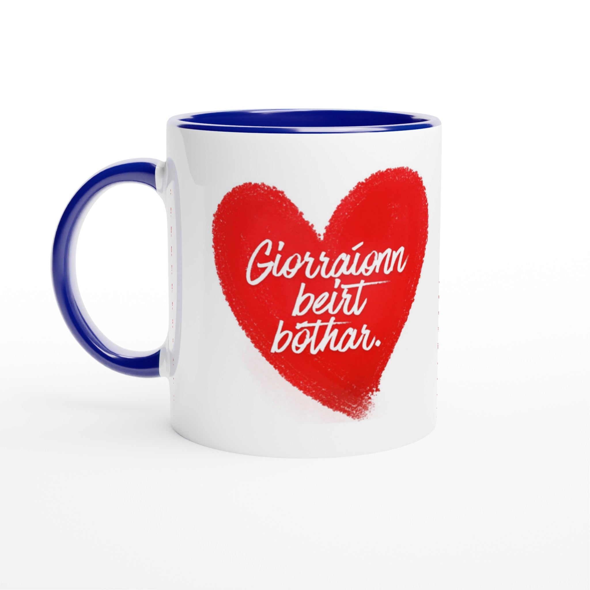 "Giorraíonn beirt bóthar" (Two people shorten the road) Mug Love Romantic, friendship celebrate blue baby