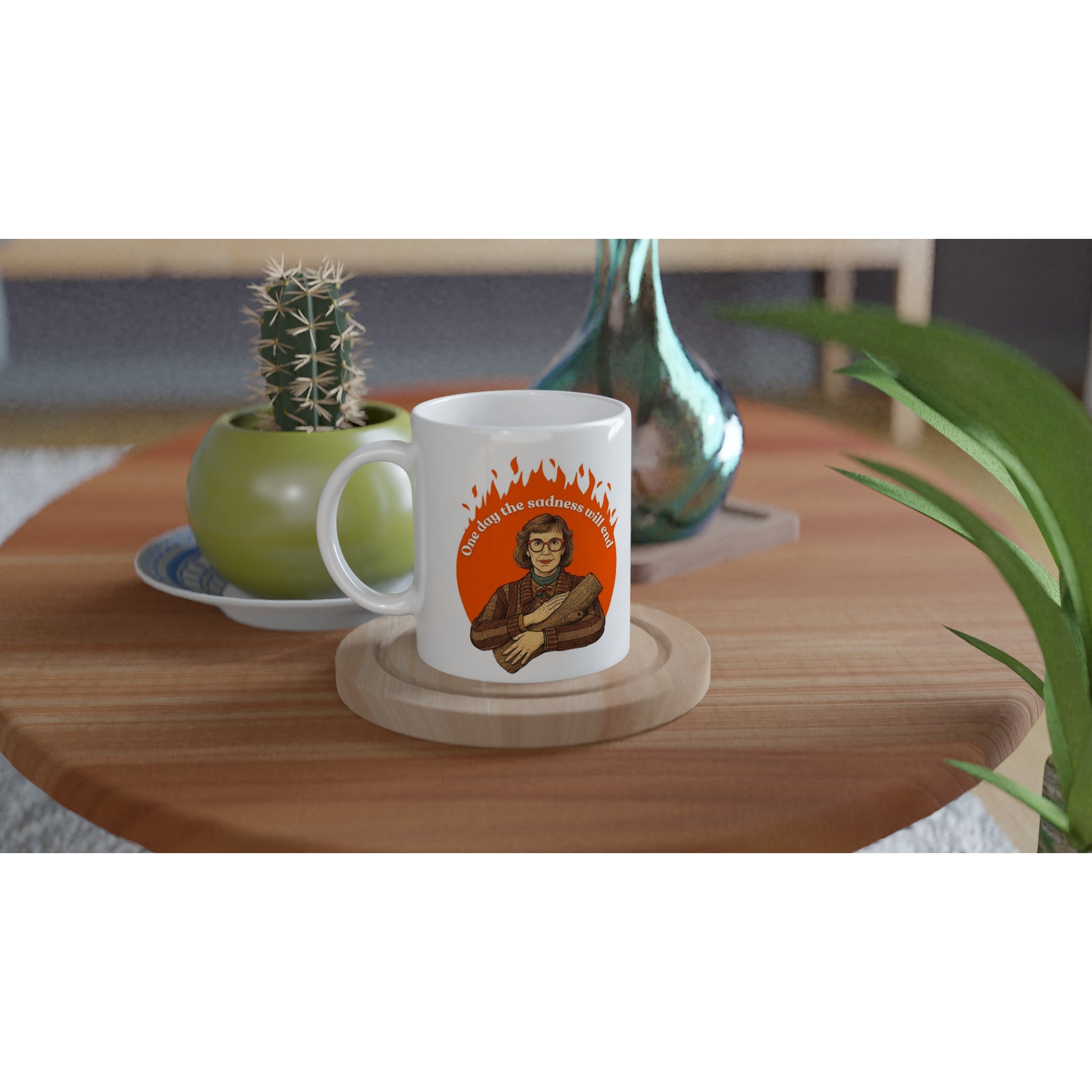 Log Lady Twin Peaks Mug on the coffee table