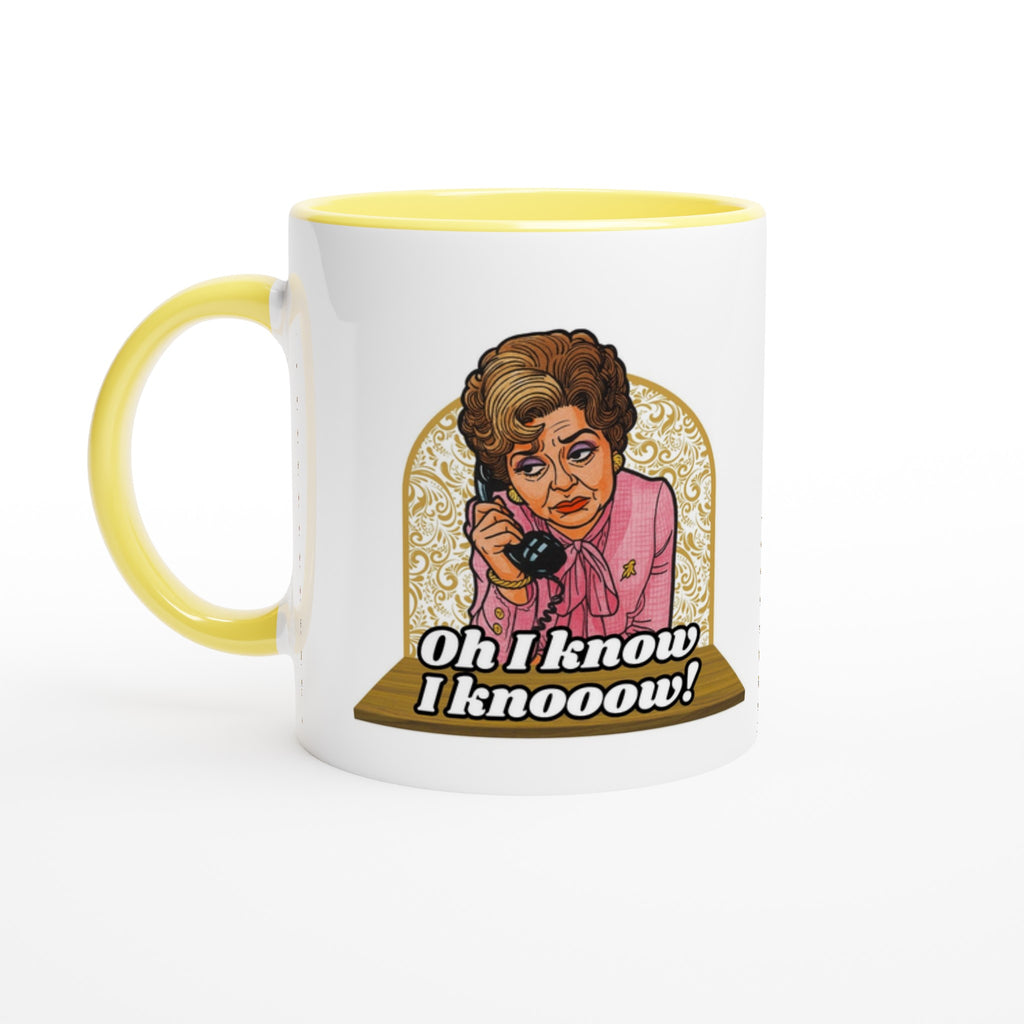 Sybil Fawlty inspired Mug yellow and white